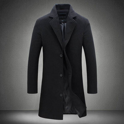 Buycenter Men's Slim-Fit Woolen Coat - Stylish Mid-Length Trench - Buy Center US