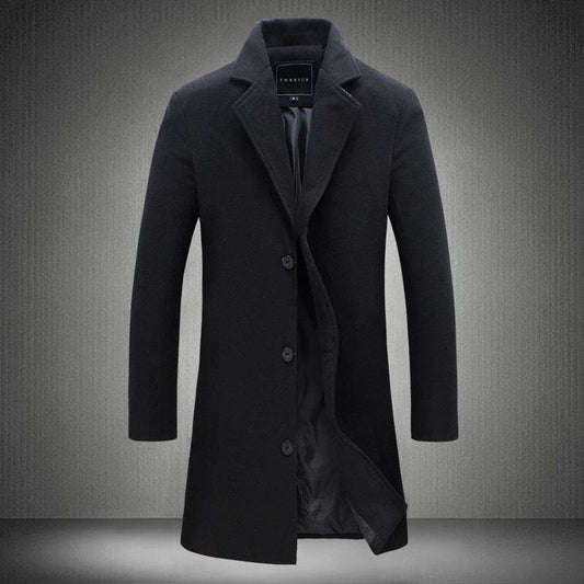 Buycenter Men's Slim-Fit Woolen Coat - Stylish Mid-Length Trench - Buy Center US