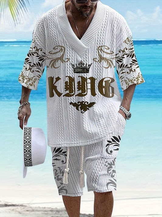 2025 Men’s Casual 3D Print V-Neck Shorts Set - Relaxed Fit Summer Attire - Buy Center US