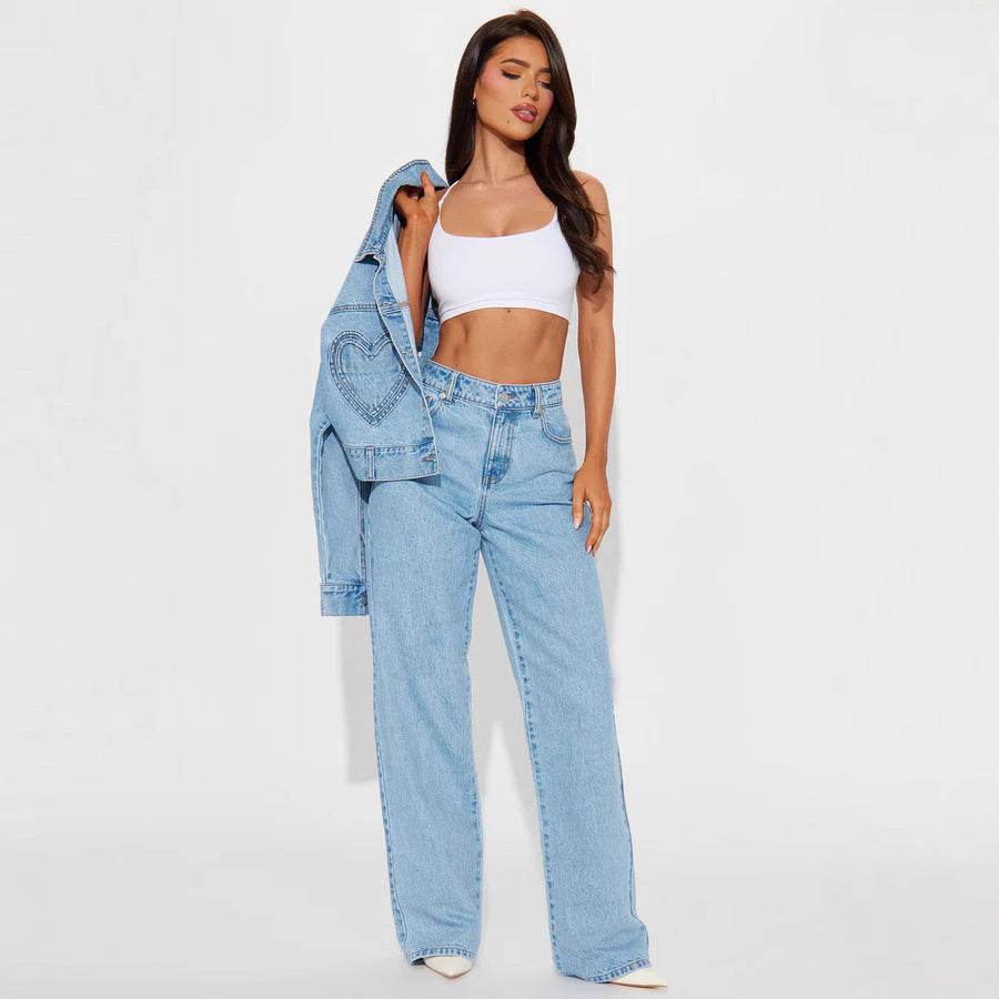 Love Pocket High Waist Loose Jeans - Straight Slimming Trousers for All Sizes - Buy Center US