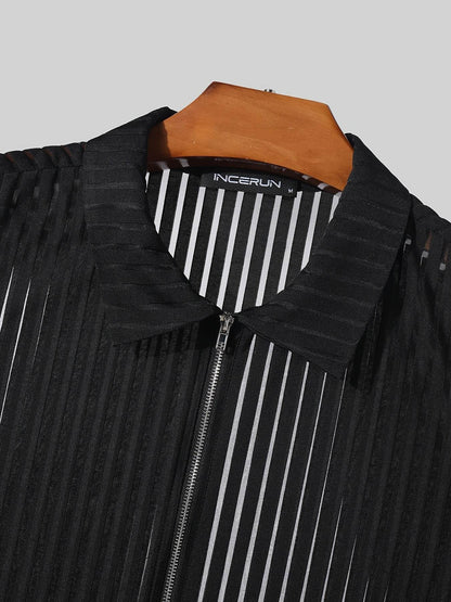 INCERUN Men's Sheer Striped Tank Top - Sexy Zipper Vest for Summer Fun - Buy Center US