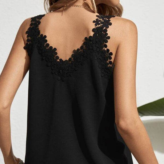 Women's Casual V-Neck Camisole Vest - Loose Fit with Lace Trim - Buy Center US