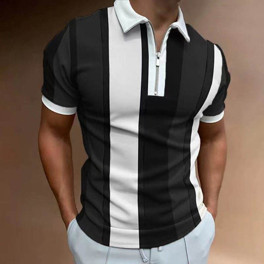 Men's Striped Short-Sleeved Polo Shirt - Slim Fit, Casual Cotton Blend - Buy Center US
