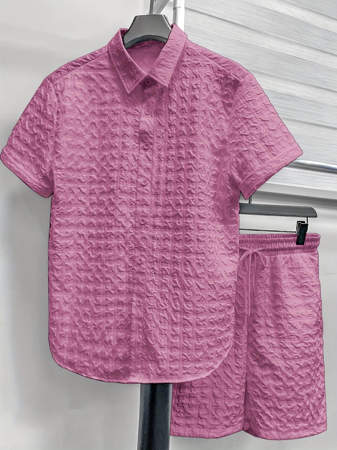 Casual Men's 2pcs Summer Suit - Checkered Short-Sleeve Shirt & Shorts - Buy Center US