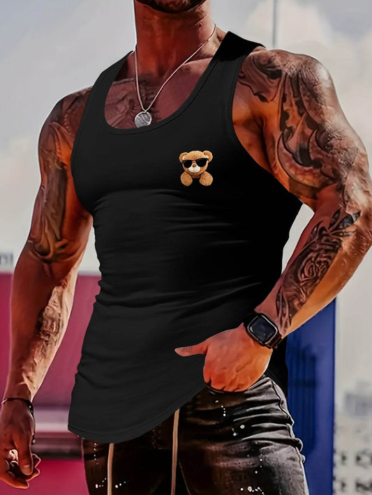 MBDMBD Men's Slim-Fit Tank Top - Cool Bear Design, Breathable Fabric - Buy Center US