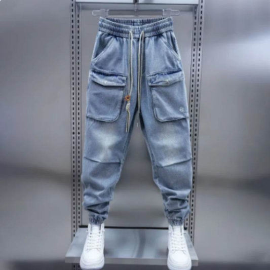 Light Blue Big Pocket Jeans for Teens - High Elasticity & Low Waist - Buy Center US