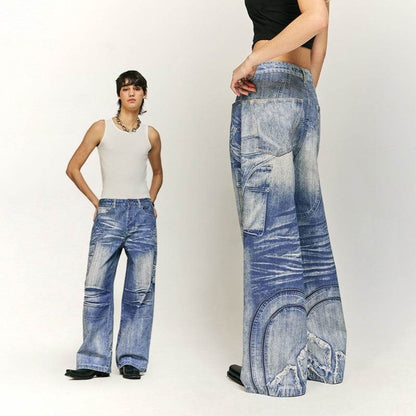 Buycenter Digital Printing Jeans - Embroidered Straight-Leg, Mid Waist - Buy Center US