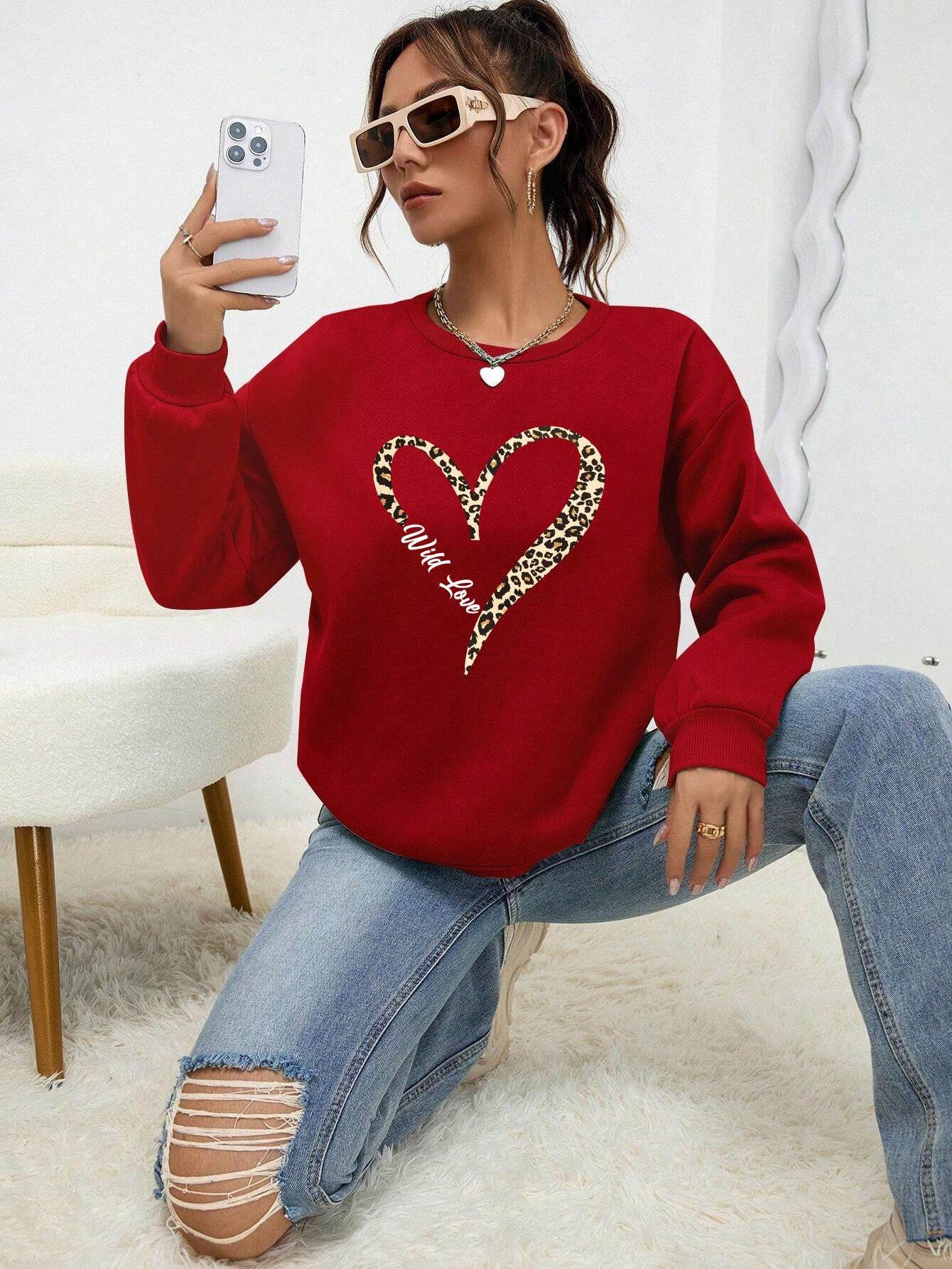 Leopard Wild Heart Pattern Female Sweatshirt Set - Stylish & Comfy - Buy Center US