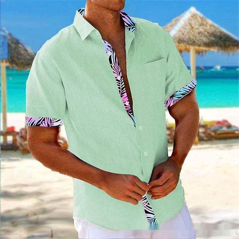 Buycenter Men's Beach Striped Casual Shirt - Loose Fit, Cartoon Design - Buy Center US