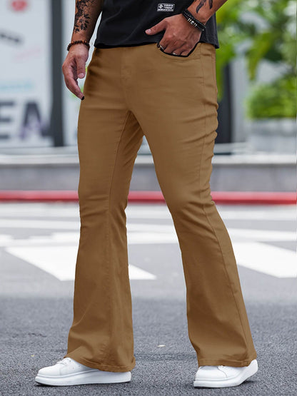 Men's Solid Denim Flare Pants - Casual Slim-fit Jeans with Pockets - Buy Center US