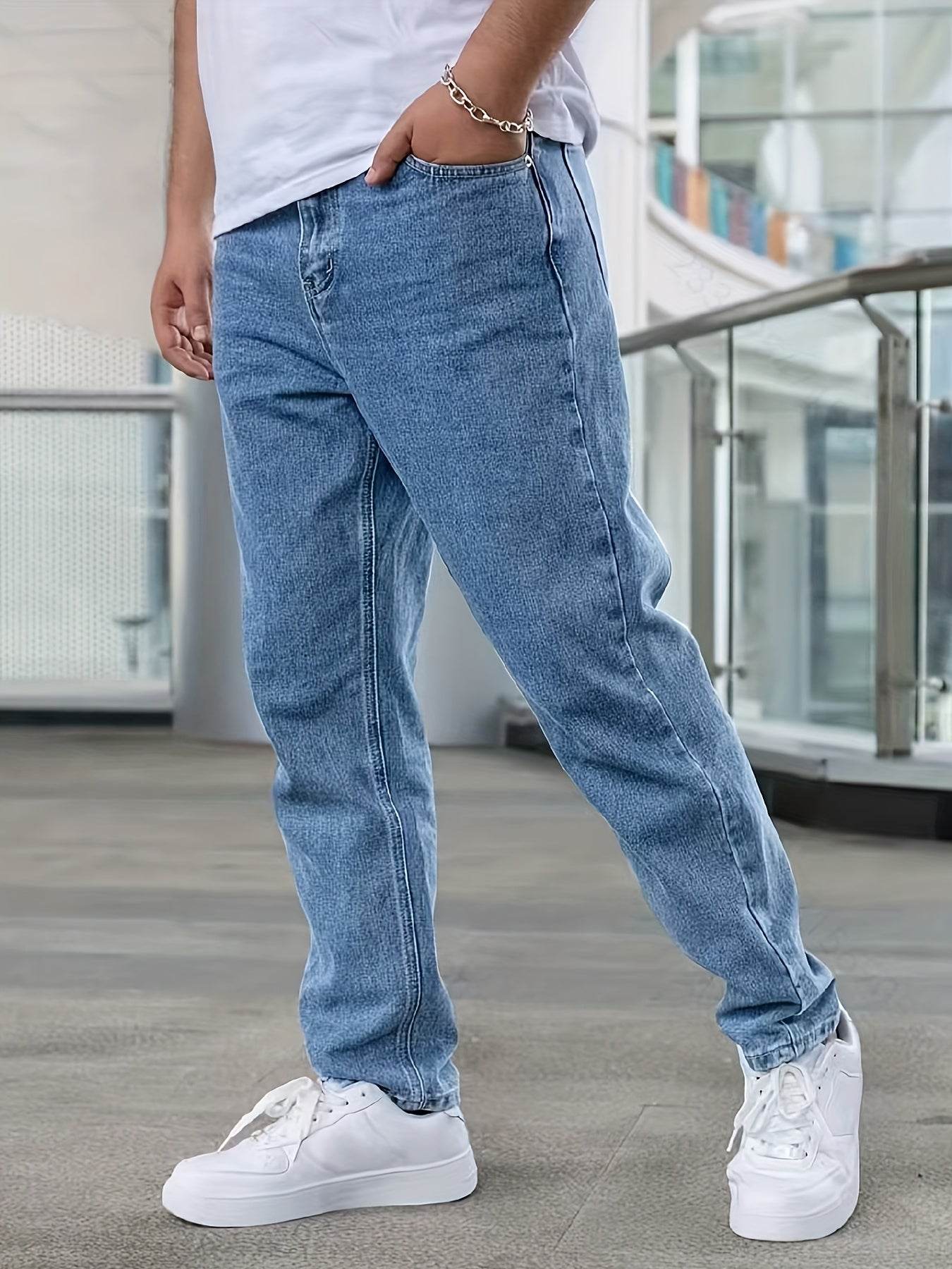 Men's Casual Stretch Denim Jeans - Light Blue, Relaxed Comfort Fit - Buy Center US