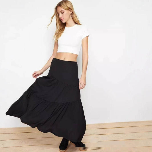 Irregular Pleated High Waist Skirt - Black A-Line Big Hem Dress - Buy Center US
