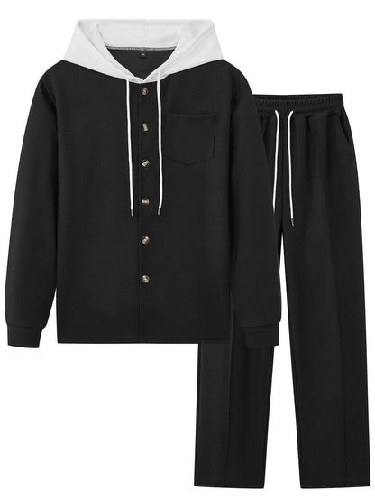 Men's Two-Piece Waffle Knit Set - Hooded Cardigan & Drawstring Pants - Buy Center US