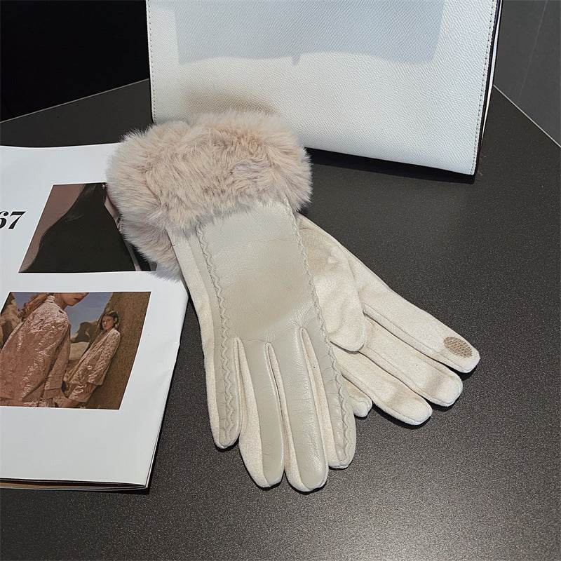 Stylish PU Leather Stitching Suede Gloves – Touchscreen Warmth for Winter - Buy Center US