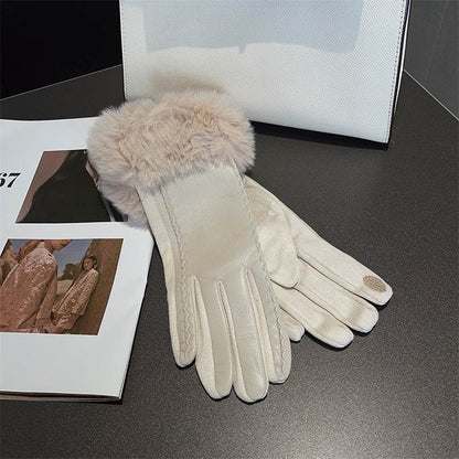 Stylish PU Leather Stitching Suede Gloves – Touchscreen Warmth for Winter - Buy Center US