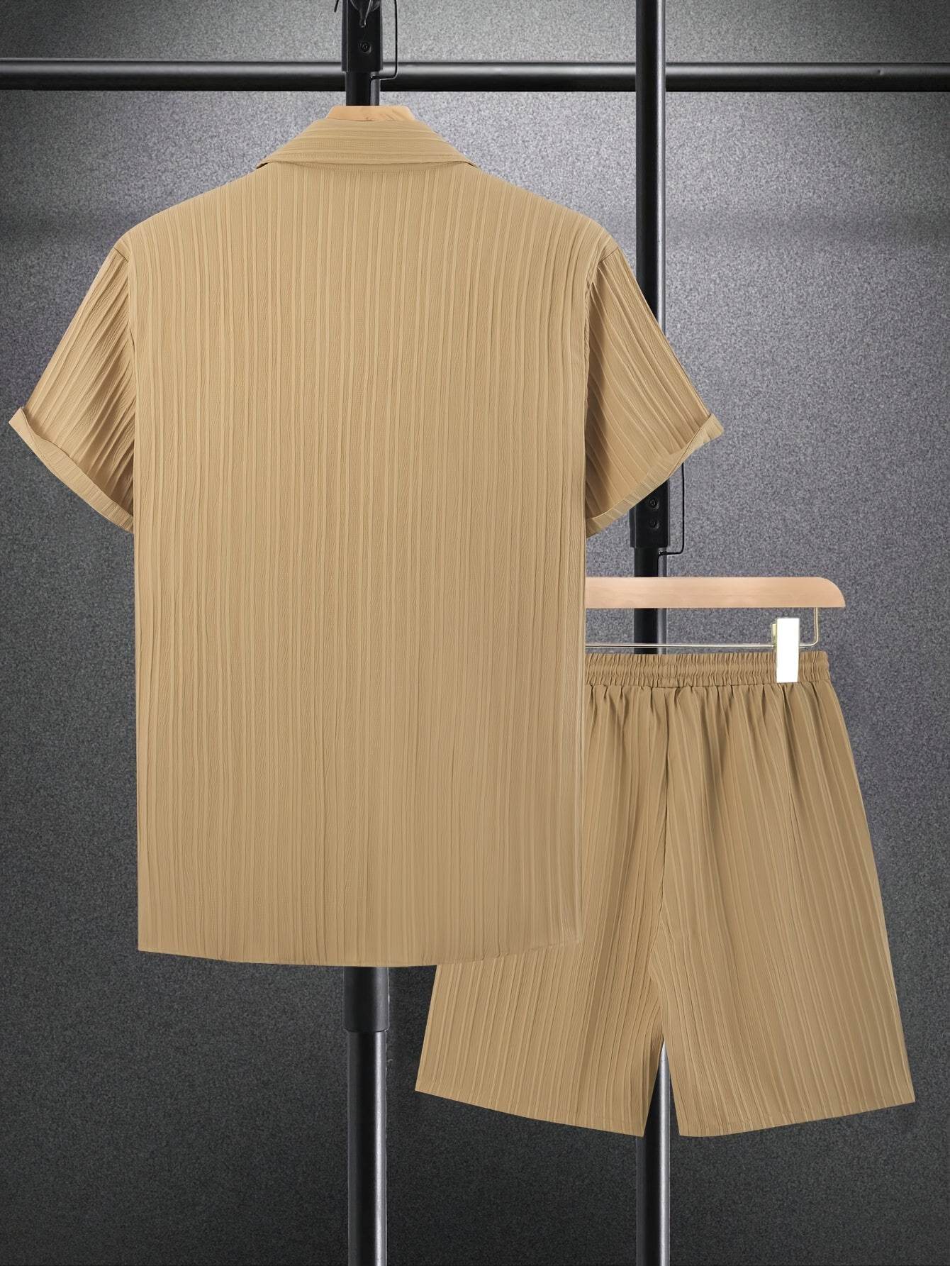 Men's Trendy Casual Short Sleeve 2pcs Set - Wave Texture Fabric - Buy Center US