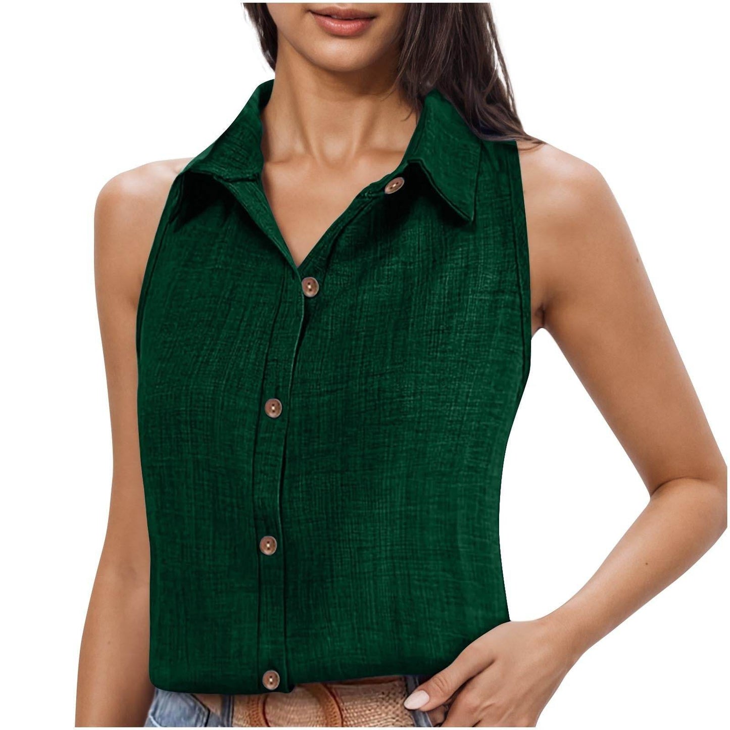Women's Cotton Linen Button Shirt - Stylish Sleeveless Cardigan Top - Buy Center US