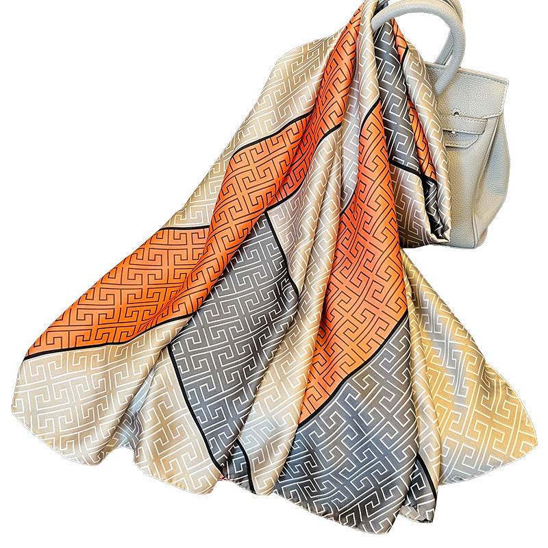 Elegant Women's Silk Scarf - Sun Protection, Plaid Design, 180x90cm - Buy Center US