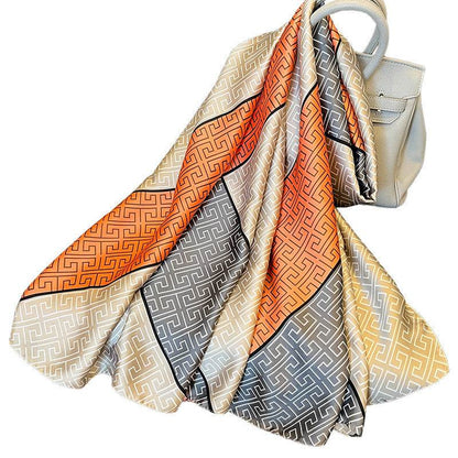 Elegant Women's Silk Scarf - Sun Protection, Plaid Design, 180x90cm - Buy Center US