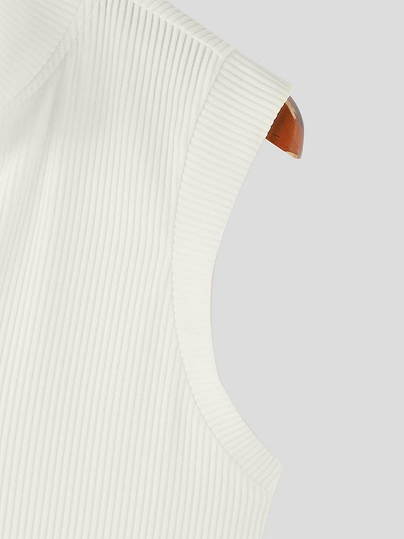 Men's Sleeveless Knit Tank Top - White V-Neck, Slim Fit Casual Wear - Buy Center US