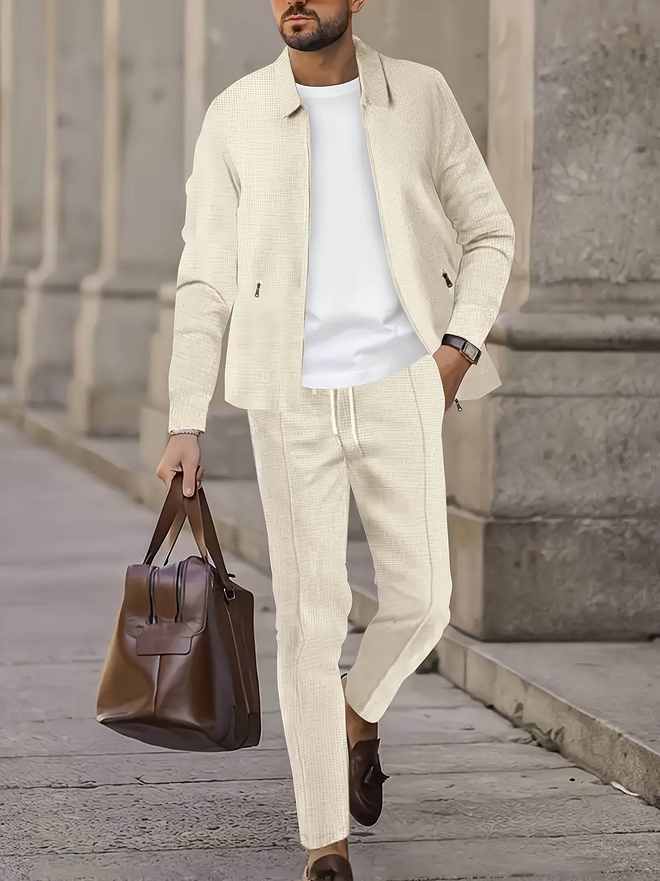 Men's Lightweight Waffle Long Sleeve & Pants Set - Breathable Outdoor Attire - Buy Center US