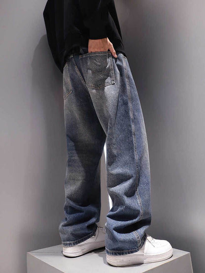 Men's Vintage Jeans - Washed-Out Straight Loose Fit Trousers - Buy Center US