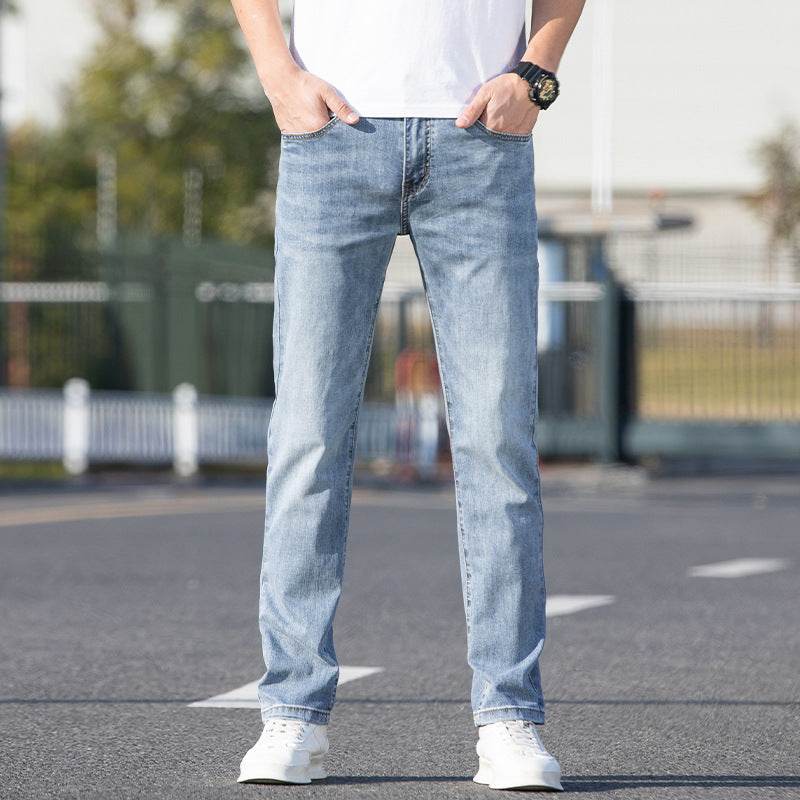 Buycenter Men's Slim-Fit Summer Jeans - Thin, Straight Leg Trousers - Buy Center US