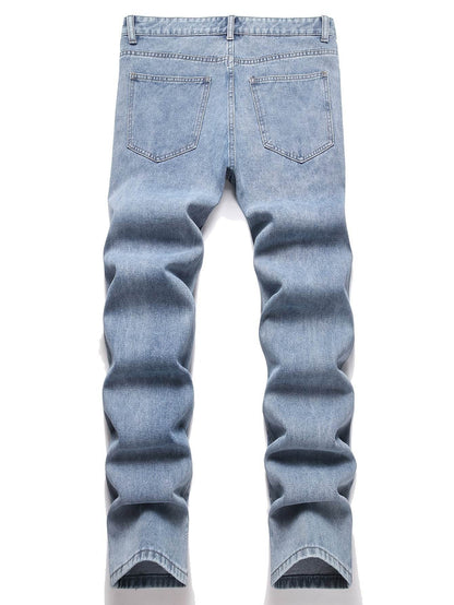 Men’s Distressed Straight Leg Jeans - Loose Fit, All-Season Casual Wear - Buy Center US