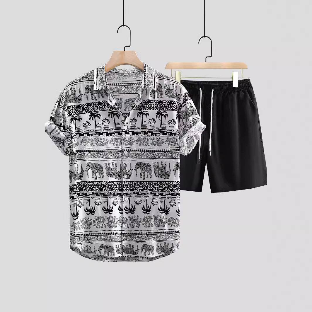 Buycenter Men's Casual Printed Short Sleeve Shirt & Pants Outfit Set - Buy Center US