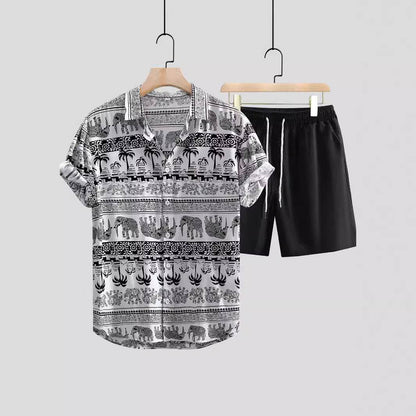 Buycenter Men's Casual Printed Short Sleeve Shirt & Pants Outfit Set - Buy Center US