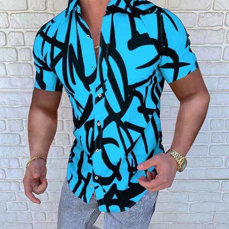 Casual Loose Men's Shirt - European American Style with Lapel Print - Buy Center US