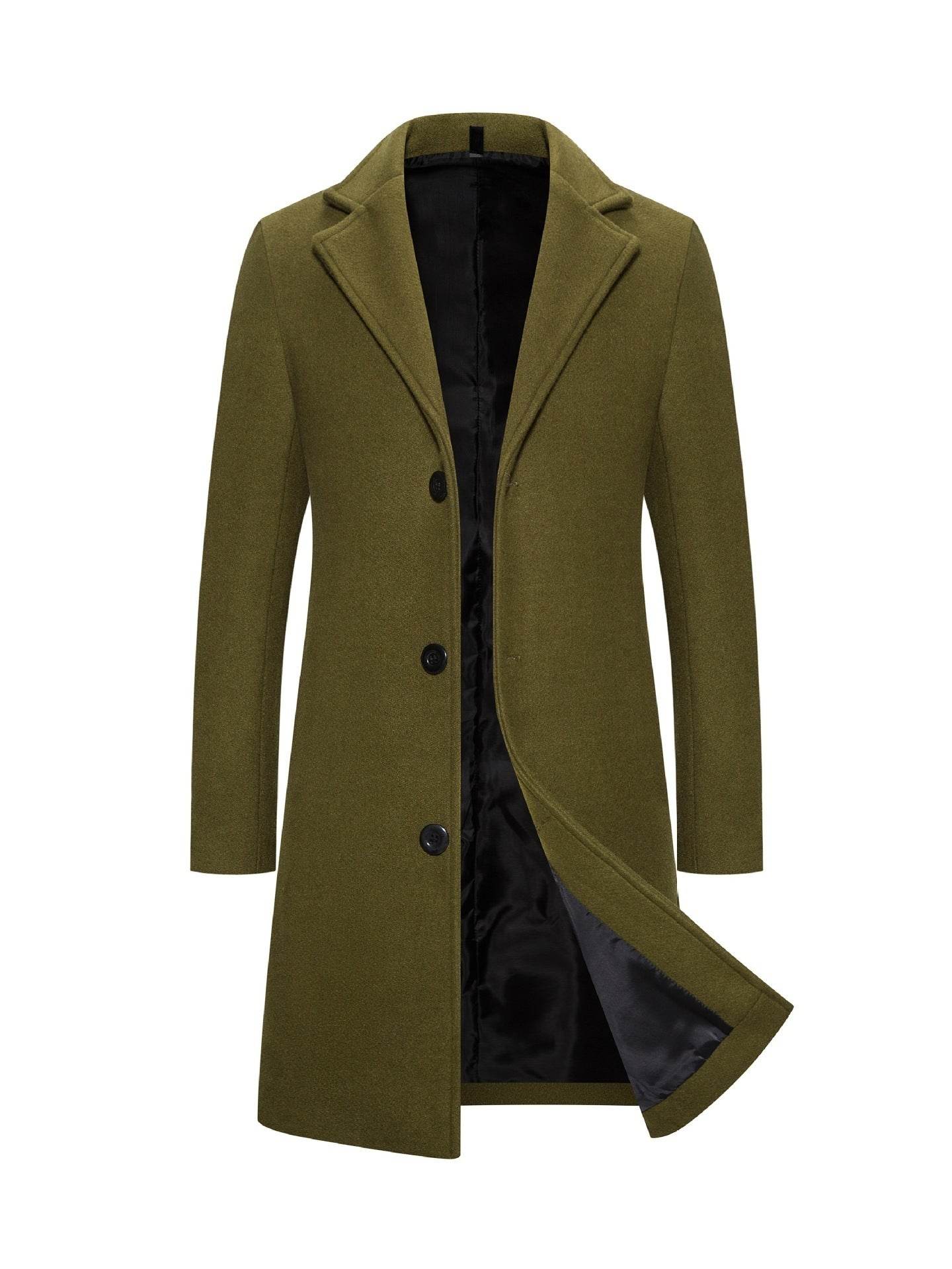 Buycenter Men's Slim-Fit Woolen Coat - Stylish Mid-Length Trench - Buy Center US