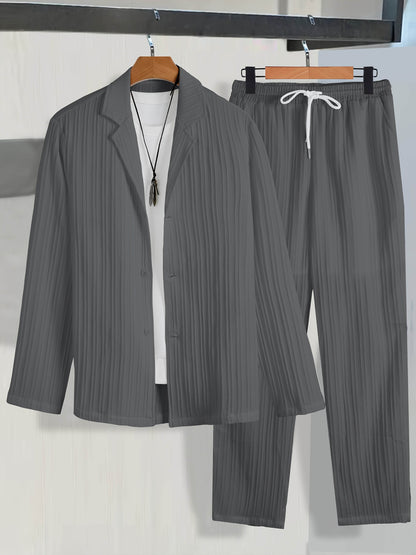 Men's Casual Suit Set - Long Sleeve Shirt & Drawstring Trousers - Buy Center US