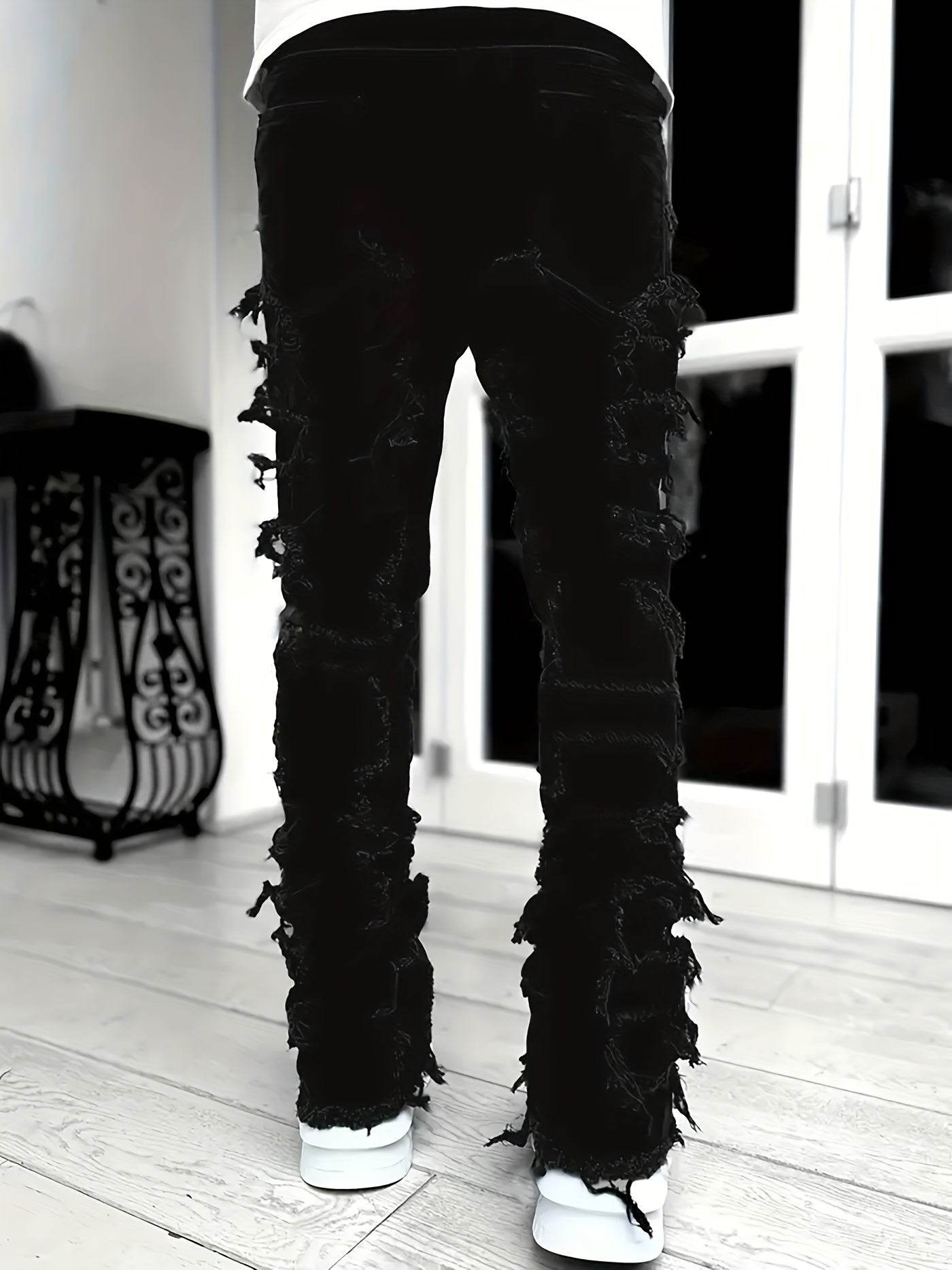 Y2K Hip Hop Style Men's Raw Trim Jeans - Slim Fit Stretch Denim - Buy Center US