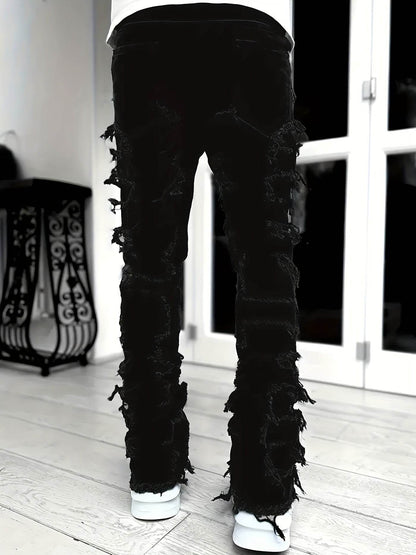 Y2K Hip Hop Style Men's Raw Trim Jeans - Slim Fit Stretch Denim - Buy Center US