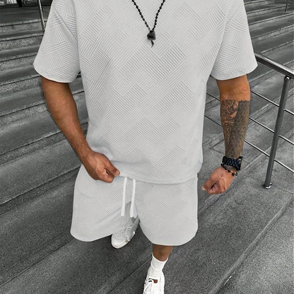 Men's Summer Houndstooth Knitted T-Shirt & Shorts Set - Casual Sports Outfit - Buy Center US