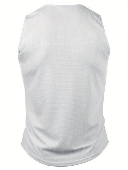 Men's V-Neck Waffle Knit Top - Stylish & Retro Casual Wear in Vibrant Yellow - Buy Center US