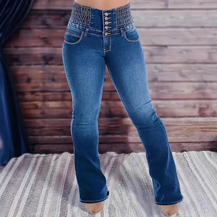 Women's High Waist Stretch Denim Pants - Dark & Light Blue Options - Buy Center US