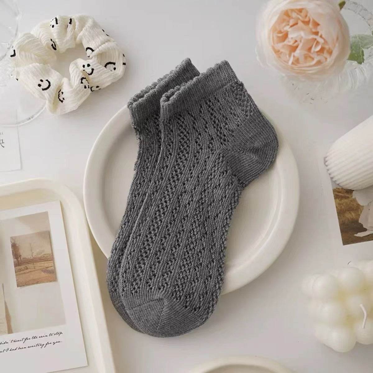 Women's Breathable Cotton Socks - Hollow Mesh, Antibacterial & Quick Drying - Buy Center US