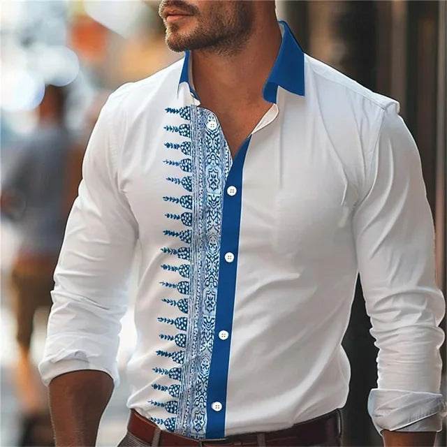 Men's 3D Irregular Floral Pattern Long Sleeve Shirt - Casual Style - Buy Center US