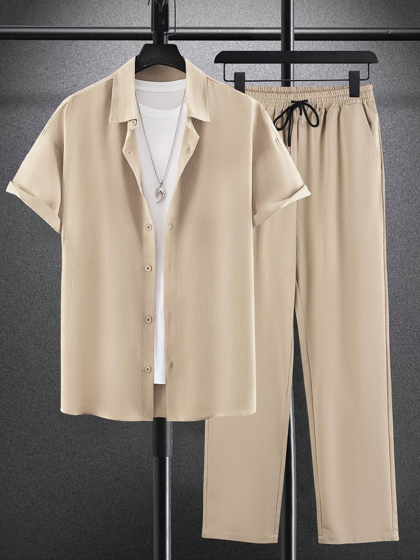 Men's Casual Outfit Set - Western-Style Shirt & Shorts, Machine Washable - Buy Center US