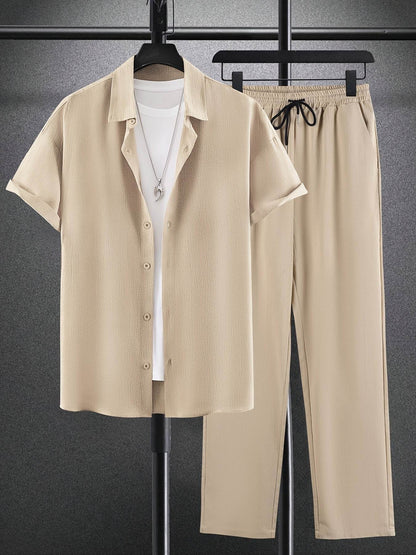 Men's Casual Outfit Set - Western-Style Shirt & Shorts, Machine Washable - Buy Center US