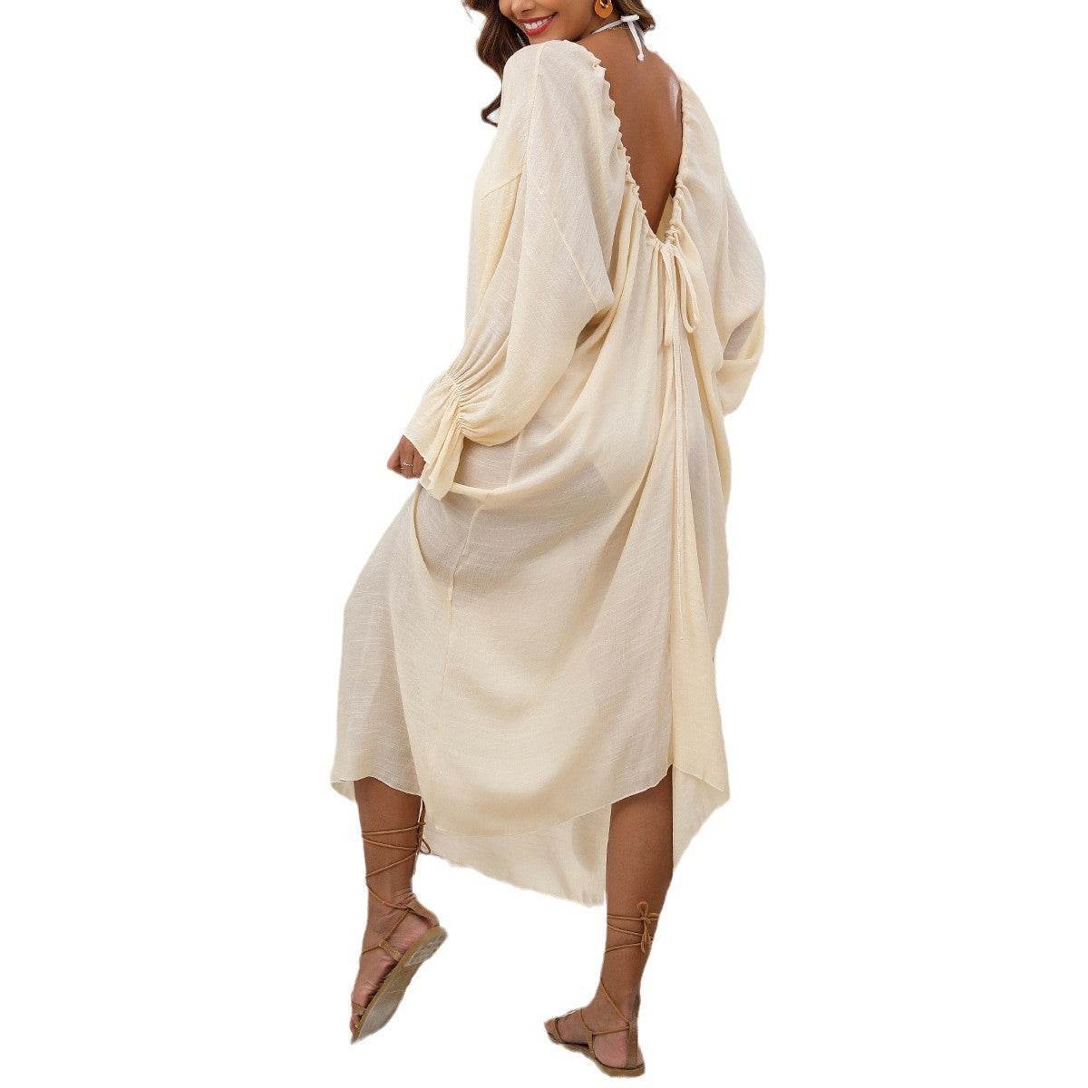 Women's Round Neck Deep V Home Dress - Cozy Polyester Fabric - Buy Center US