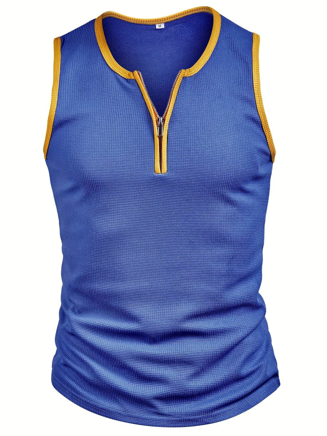 Men's Stylish Color-Blocked Casual Tank Top - Crew Neck, Slim Fit - Buy Center US