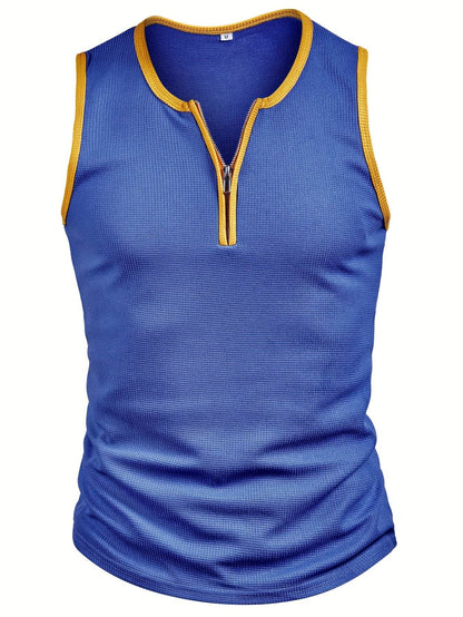 Men's Stylish Color-Blocked Casual Tank Top - Crew Neck, Slim Fit - Buy Center US