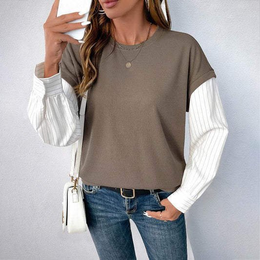 Long Sleeve Color Matching Knitted Sweater - Stylish Two-Piece Look - Buy Center US