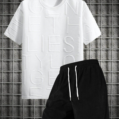 Men's Summer Casual Tee & Shorts Set - High-Weight Texture, Zipper Pocket - Buy Center US
