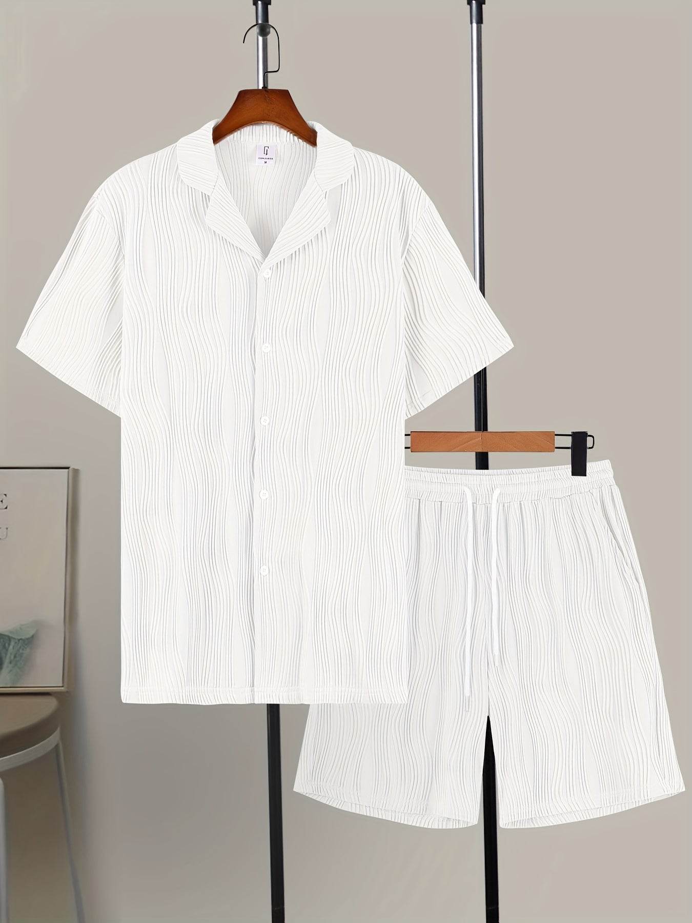 Men's Casual Short Sleeve Knitted Set - Lapel Button, Comfortable Fit - Buy Center US