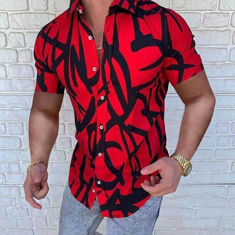 Casual Loose Men's Shirt - European American Style with Lapel Print - Buy Center US