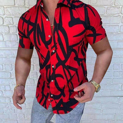 Casual Loose Men's Shirt - European American Style with Lapel Print - Buy Center US